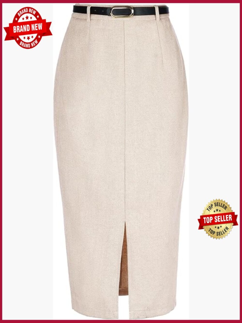 Herringbone Pencil Skirt High Waist Midi Work Office